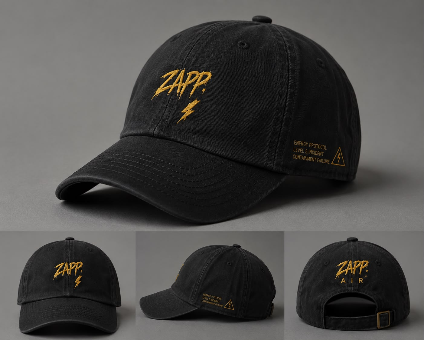 ZAPP washed black dad cap with gold embroidery