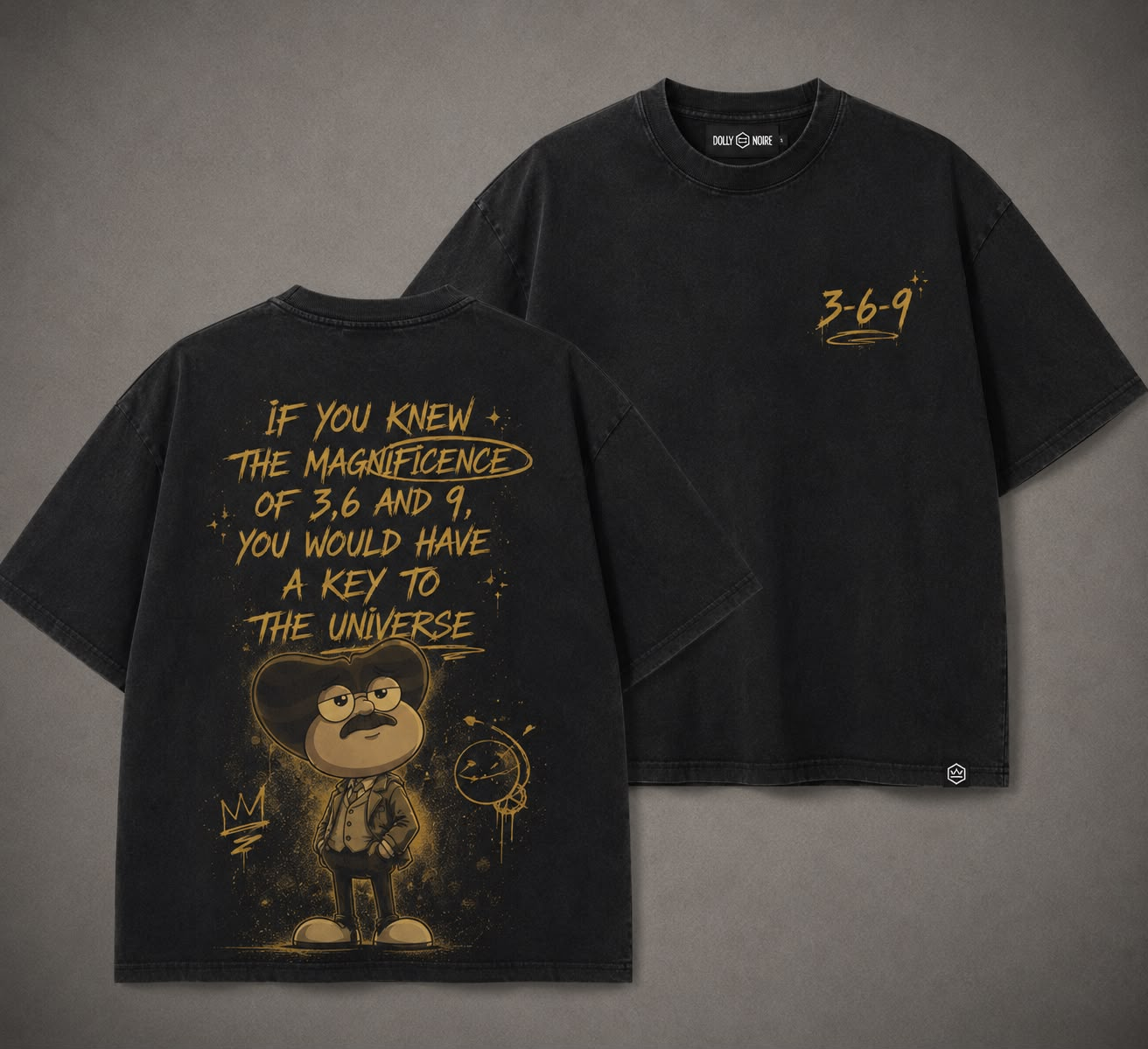 ZAPP 3 6 9 vintage washed black tee front and back