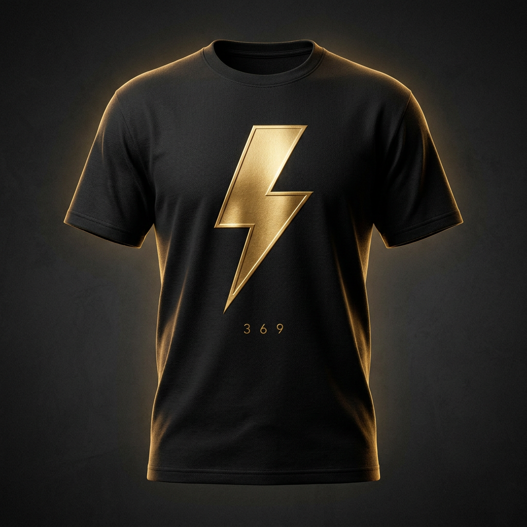 ⚡ZAPP Tee black with golden bolt and 3 6 9