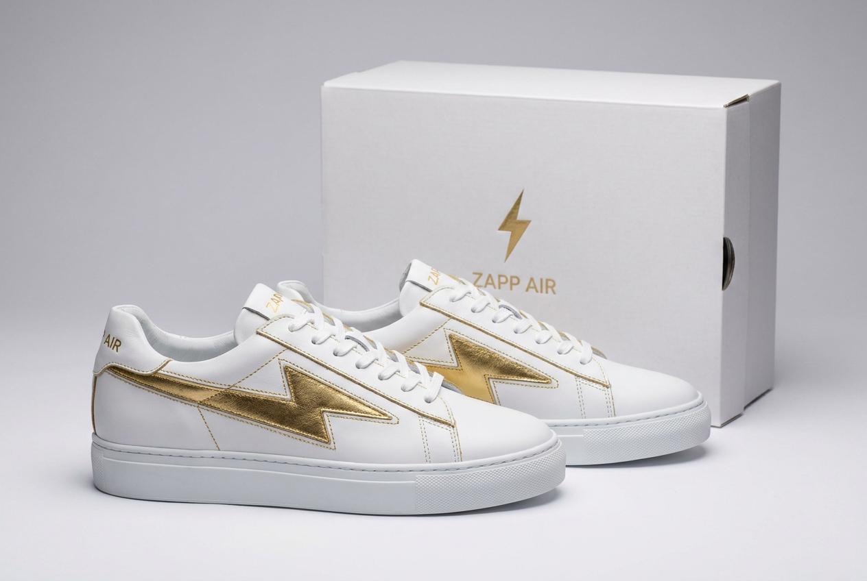 ZAPP AIR white leather sneakers with golden bolt