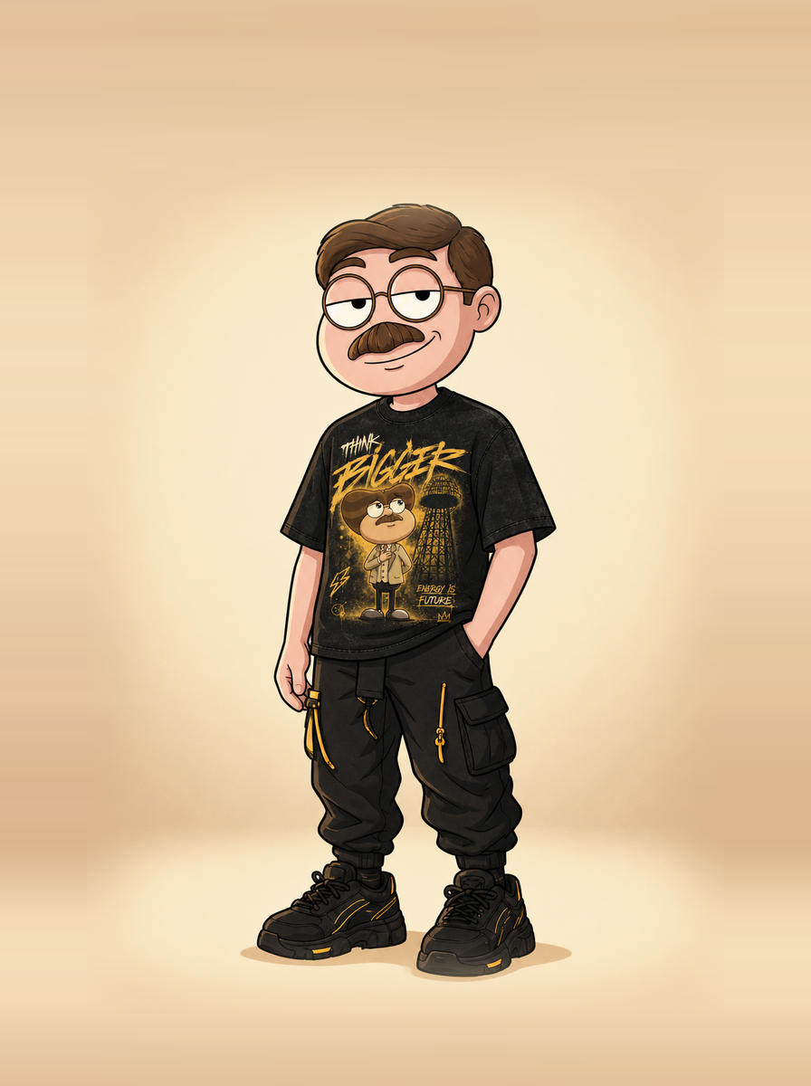 ⚡ZAPP mascot wearing the Think Bigger vintage washed black tee